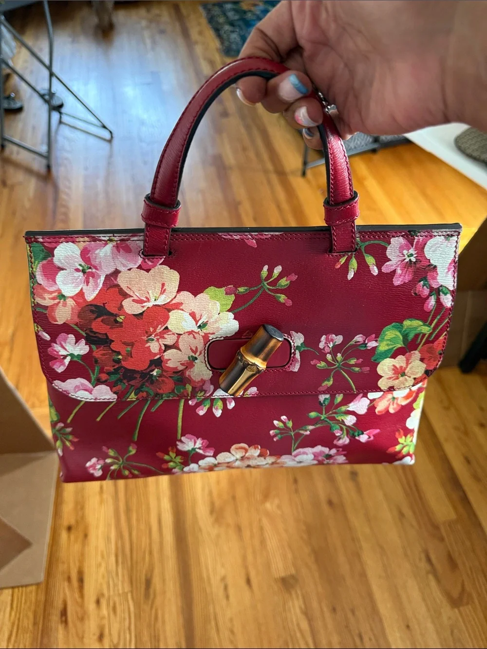 Gucci Red Floral Top-Handle Crossbody Bag